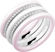 Sentiell dwa różowe pierścionki ceramiczne, biały pierścionek ceramiczny i pierścionek srebrny z cyrkoniami