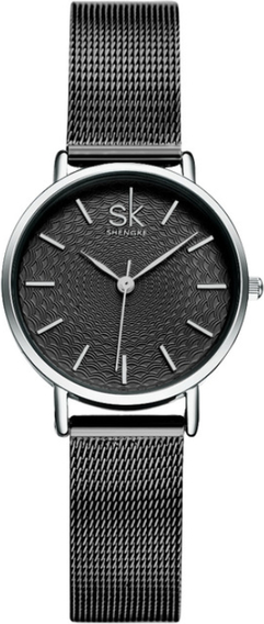 Shengke Zegarek SK na bransolecie mesh - czarno-srebrny