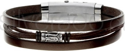 Silverado męska bransoletka z brązowej skóry i sznurka z elementami ze stali 77-ba440a