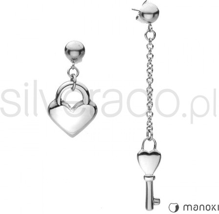 Silverado niezwykle oryginalne kolczyki z sercem i kluczem ze stali szlachetnej 77-ka068