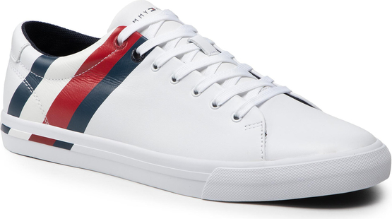 Sneakersy TOMMY HILFIGER - Corporate Stripes Leather Vulc FM0FM04003 White YBR