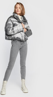 Srebrna kurtka Calvin Klein krótka w stylu casual