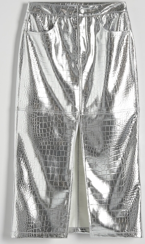 Srebrna spódnica Reserved metaliczny w stylu glamour