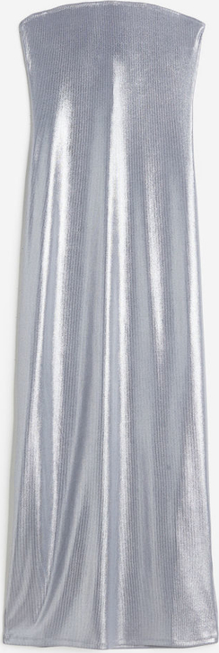 Srebrna sukienka H & M z dżerseju z okrągłym dekoltem z długim rękawem