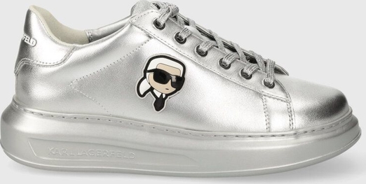 Srebrne buty sportowe Karl Lagerfeld w sportowym stylu ze skóry sznurowane