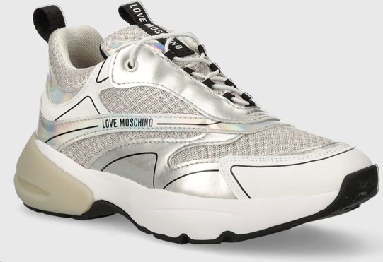 Srebrne buty sportowe Love Moschino w sportowym stylu sznurowane