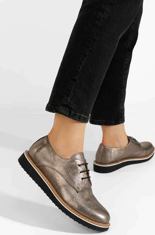 Srebrne półbuty Zapatos sznurowane w stylu casual