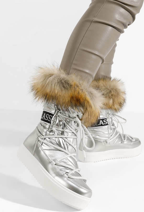 Srebrne śniegowce Zapatos z płaską podeszwą
