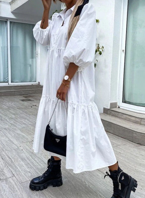 Sukienka Arilook z długim rękawem z dekoltem w kształcie litery v z bawełny
