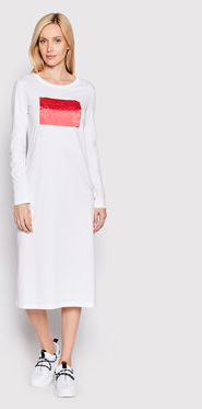 Sukienka Armani Exchange z długim rękawem z okrągłym dekoltem midi