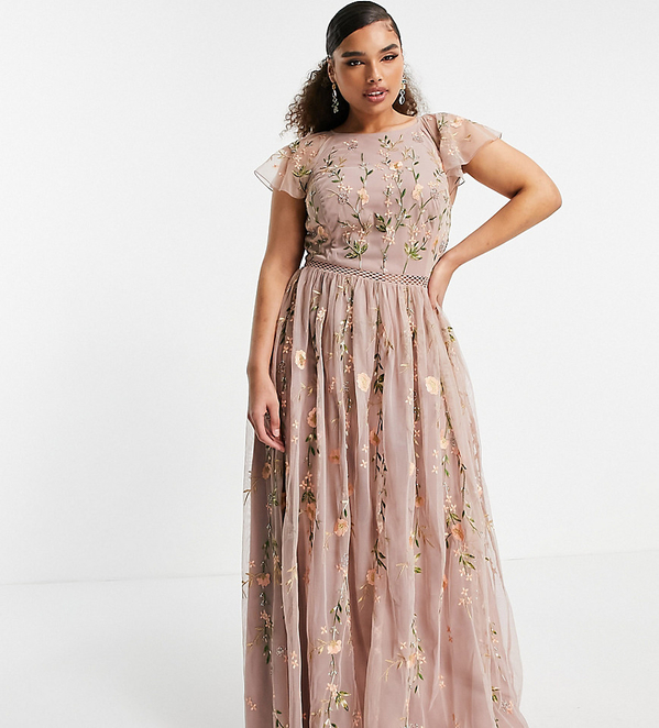 Sukienka Asos z krótkim rękawem maxi z okrągłym dekoltem