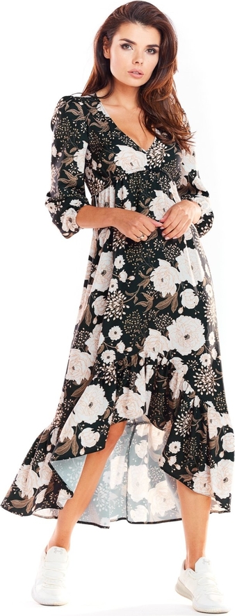 Sukienka Awama asymetryczna z długim rękawem w stylu casual