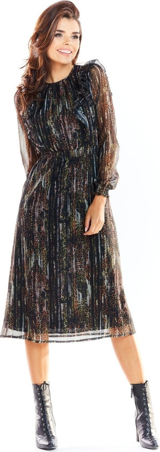 Sukienka Awama z długim rękawem midi z okrągłym dekoltem