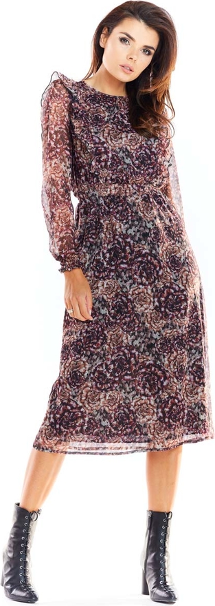 Sukienka Awama z okrągłym dekoltem midi z szyfonu