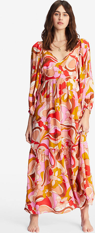 Sukienka Billabong z długim rękawem maxi z dekoltem w kształcie litery v