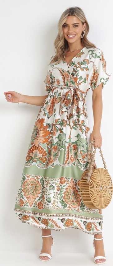 Sukienka born2be maxi z dekoltem w kształcie litery v z krótkim rękawem