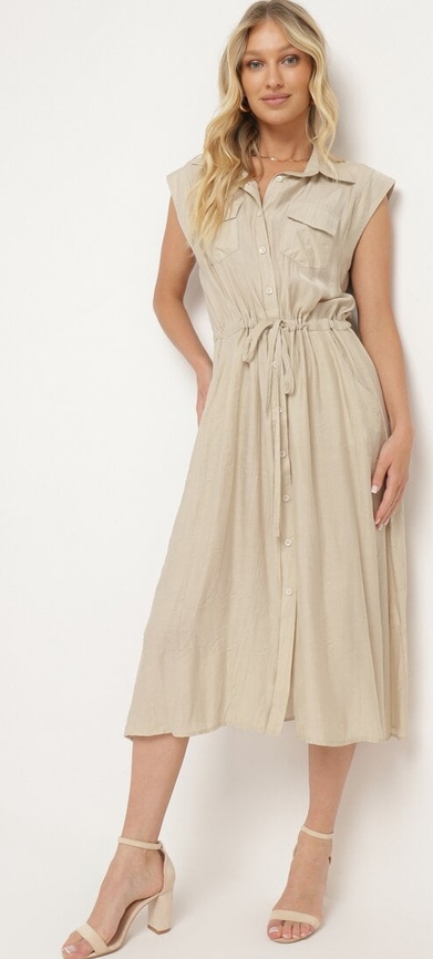 Sukienka born2be w stylu klasycznym z krótkim rękawem z dekoltem w kształcie litery v