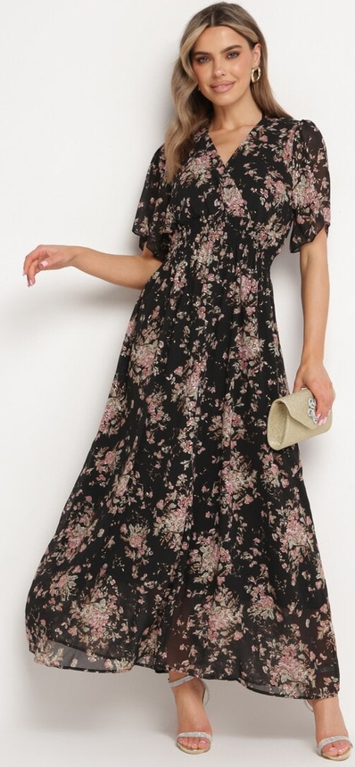 Sukienka born2be w stylu klasycznym z krótkim rękawem z dekoltem w kształcie litery v