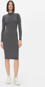 Sukienka Calvin Klein dopasowana midi z długim rękawem