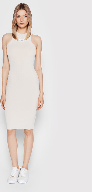 Sukienka Calvin Klein dopasowana z okrągłym dekoltem bez rękawów