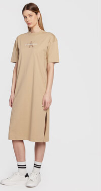 Sukienka Calvin Klein midi z okrągłym dekoltem z krótkim rękawem