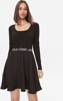Sukienka Calvin Klein z okrągłym dekoltem w stylu casual rozkloszowana