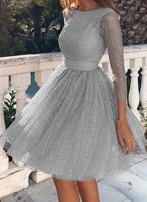 Sukienka Cikelly mini w stylu glamour z dekoltem w łódkę