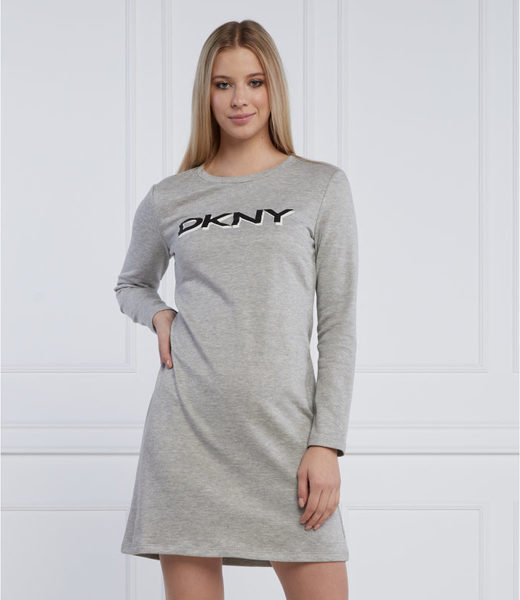 Sukienka DKNY mini z okrągłym dekoltem z długim rękawem