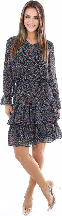 Sukienka Fokus z okrągłym dekoltem z długim rękawem mini