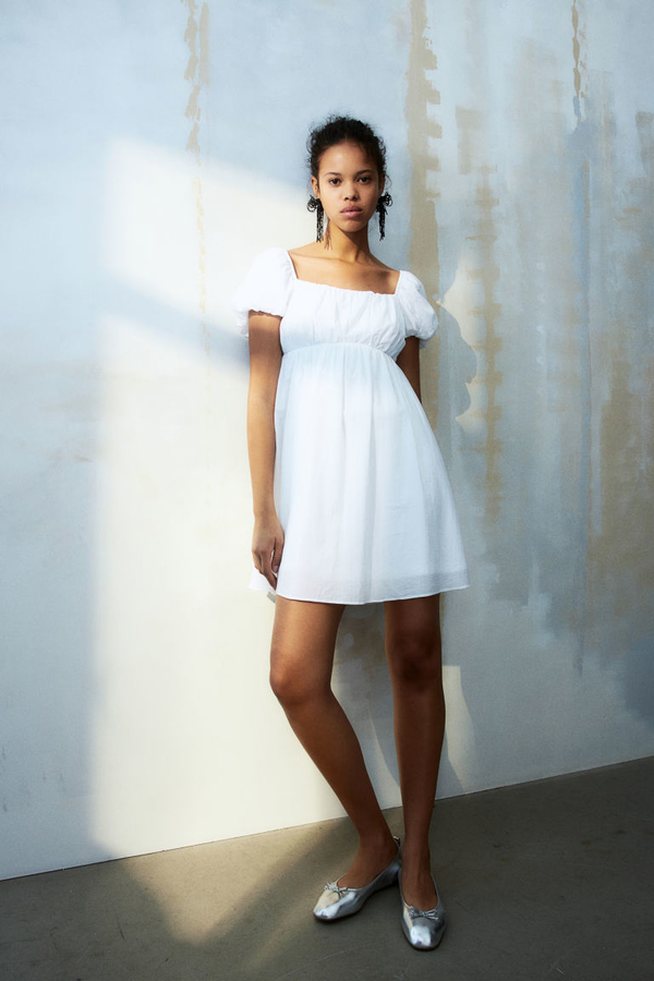 Sukienka H & M mini z dekoltem w karo z tkaniny