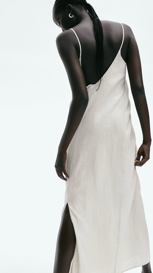 Sukienka H & M z dekoltem w kształcie litery v maxi z lnu