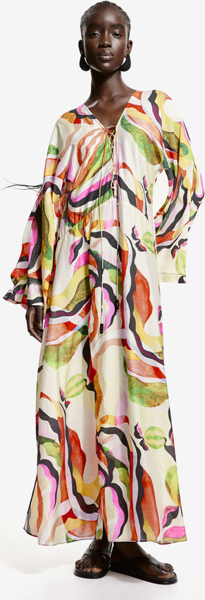 Sukienka H & M z dekoltem w kształcie litery v z tkaniny z długim rękawem