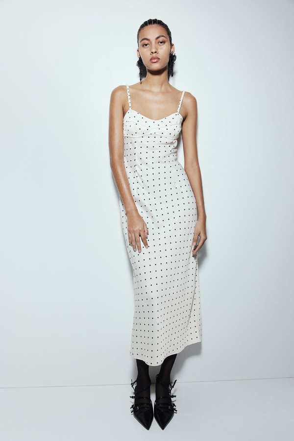 Sukienka H & M z satyny na ramiączkach z okrągłym dekoltem