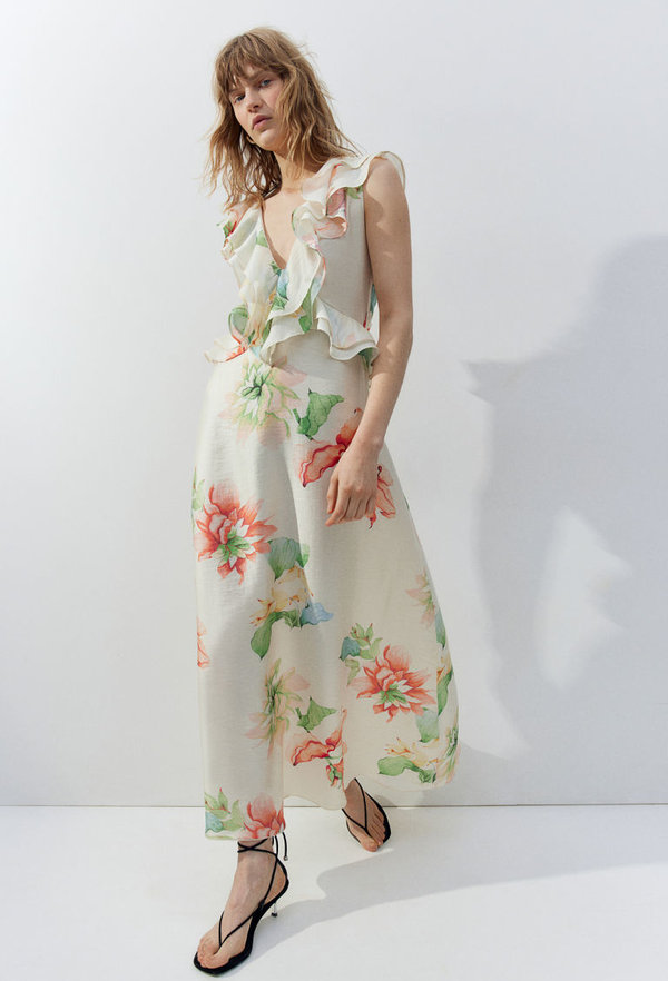 Sukienka H & M z tkaniny z dekoltem w kształcie litery v maxi