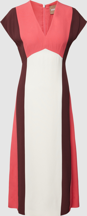 Sukienka Hugo Boss z krótkim rękawem z dekoltem w kształcie litery v midi