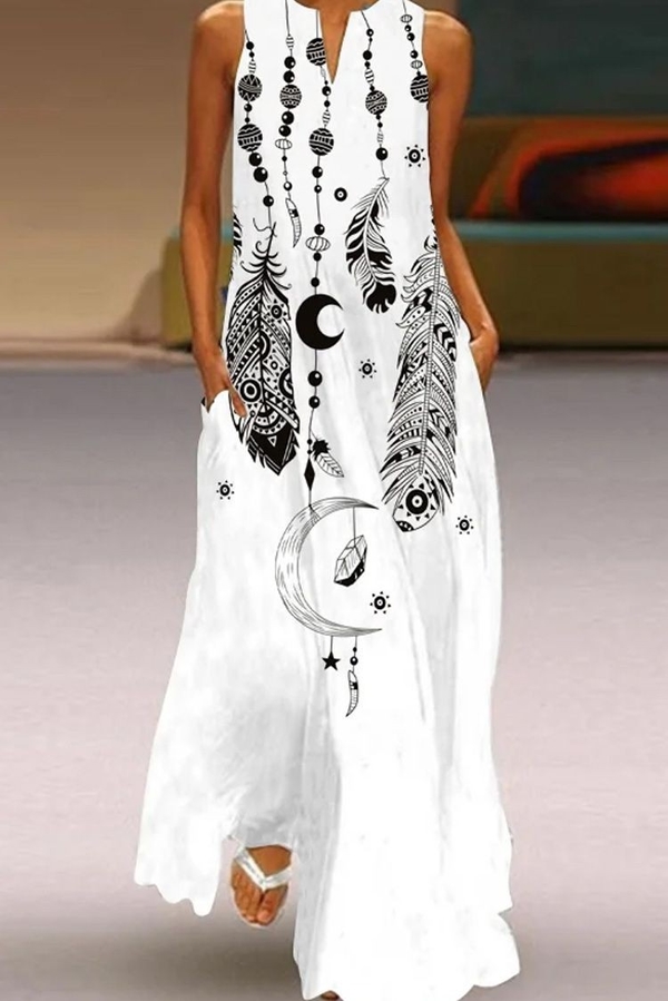 Sukienka IVET bez rękawów z dekoltem w kształcie litery v maxi