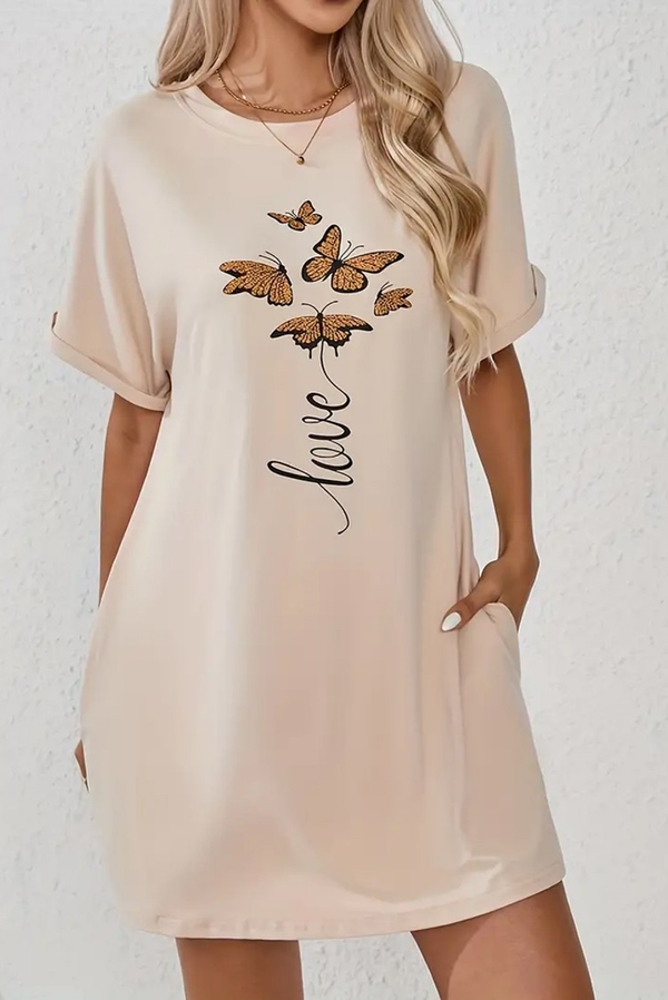 Sukienka IVET mini z okrągłym dekoltem z tkaniny