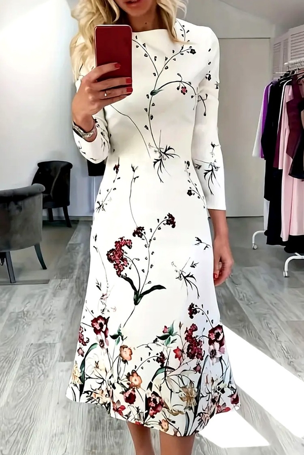 Sukienka IVET z długim rękawem midi z tkaniny