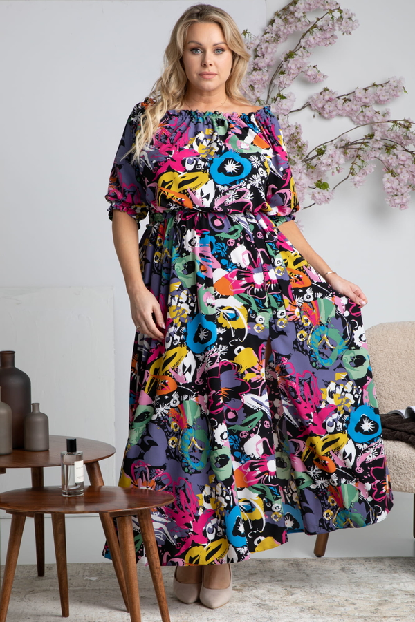 Sukienka KARKO maxi dla puszystych z długim rękawem