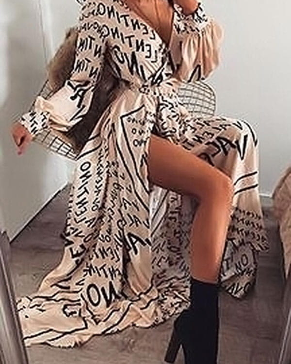 Sukienka Kendallme maxi z dekoltem w kształcie litery v z długim rękawem