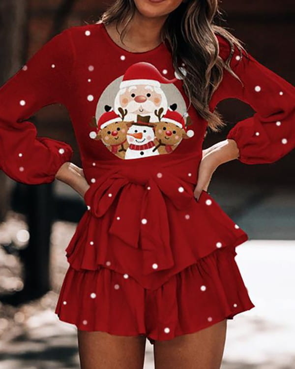 Sukienka Kendallme w bożonarodzeniowy wzór z okrągłym dekoltem z długim rękawem