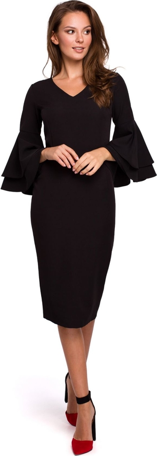 Sukienka Makover z dekoltem w kształcie litery v midi z długim rękawem