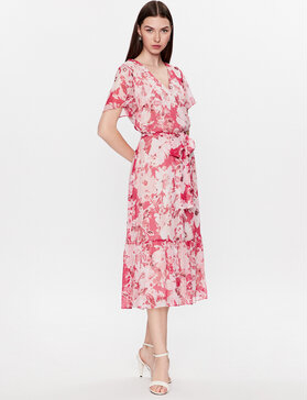 Sukienka MODIVO midi z dekoltem w kształcie litery v z krótkim rękawem