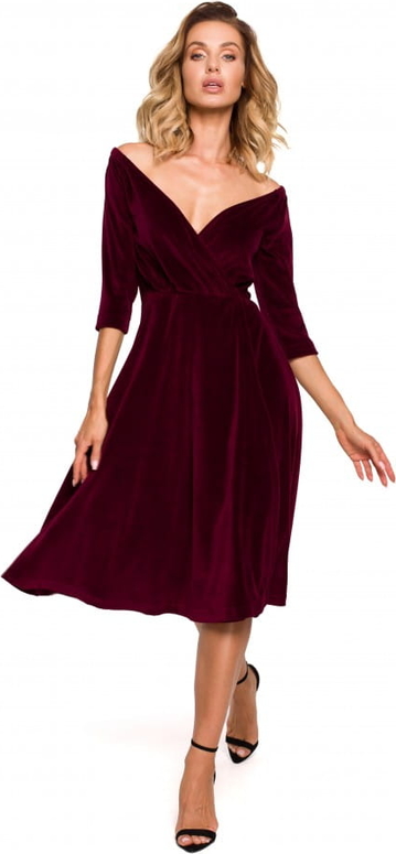 Sukienka MOE z bawełny z długim rękawem z dekoltem w kształcie litery v