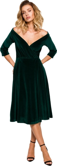 Sukienka MOE z długim rękawem z dekoltem w kształcie litery v midi