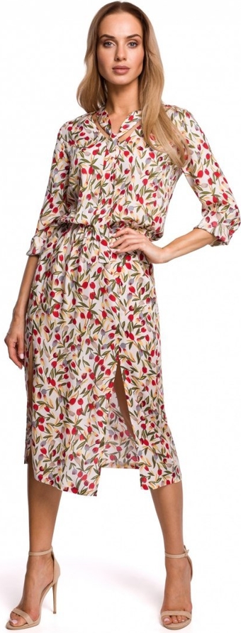 Sukienka MOE z długim rękawem z tkaniny z dekoltem w kształcie litery v
