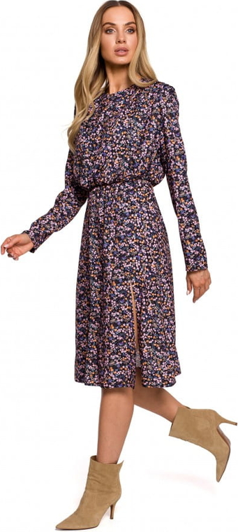 Sukienka MOE z okrągłym dekoltem w stylu casual z tkaniny