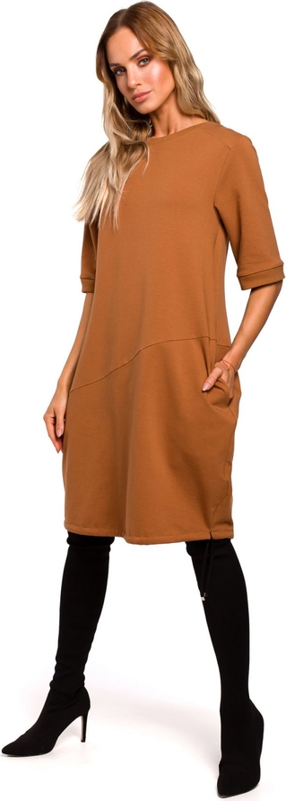 Sukienka MOE z okrągłym dekoltem z bawełny z krótkim rękawem