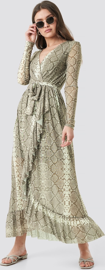 Sukienka NA-KD Trend kopertowa w stylu casual z długim rękawem