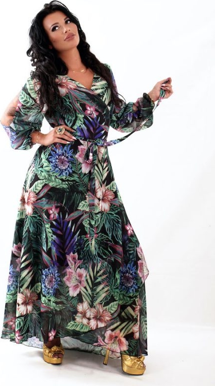 Sukienka Oscar Fashion z dekoltem w kształcie litery v z szyfonu maxi